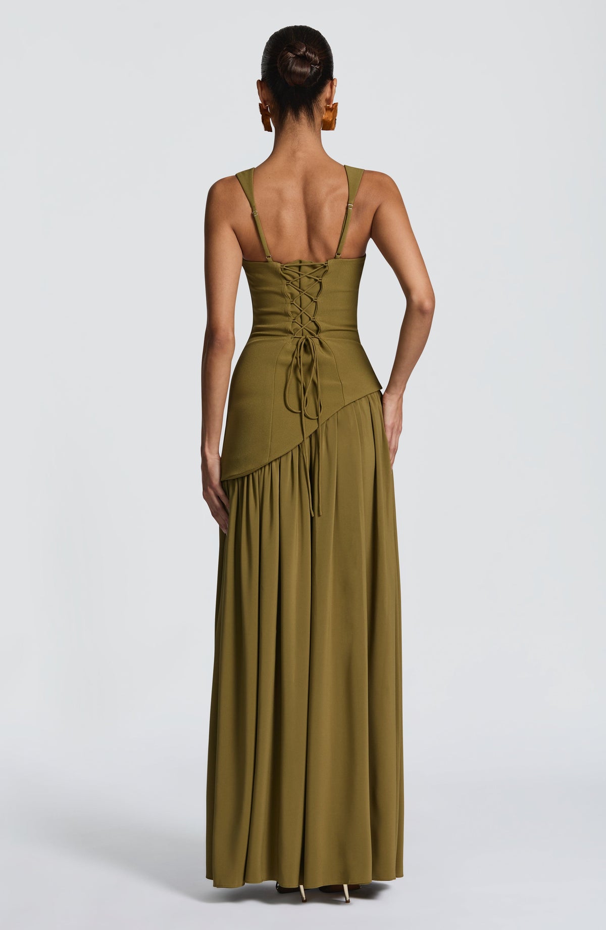 Square Neck Corset Bodice Asymmetric High Slit Maxi Gown