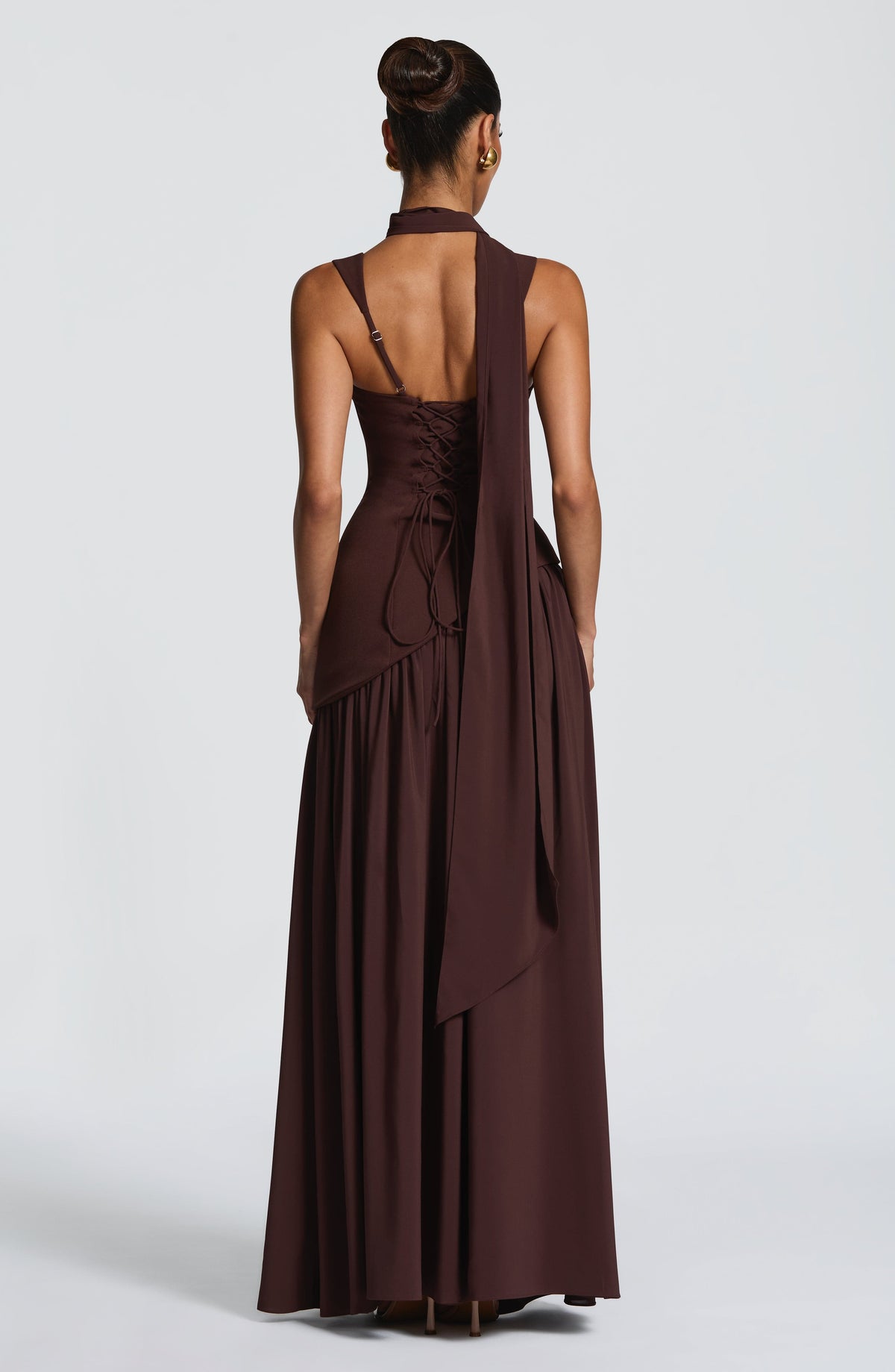 Square Neck Corset Bodice Asymmetric High Slit Maxi Gown