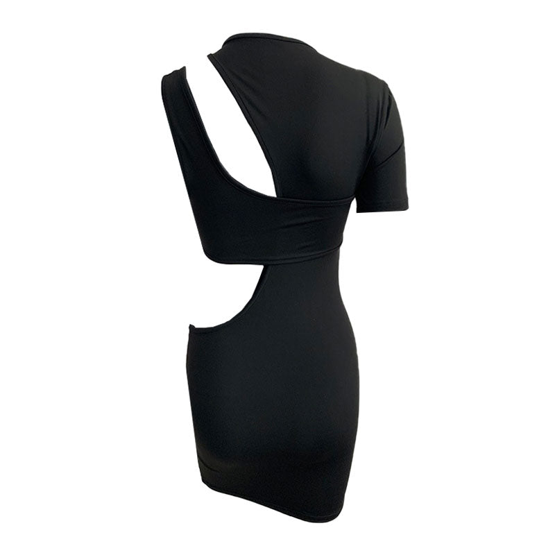 Black High Neck Asymmetric Sleeve Cutout Bodycon Mini Dress