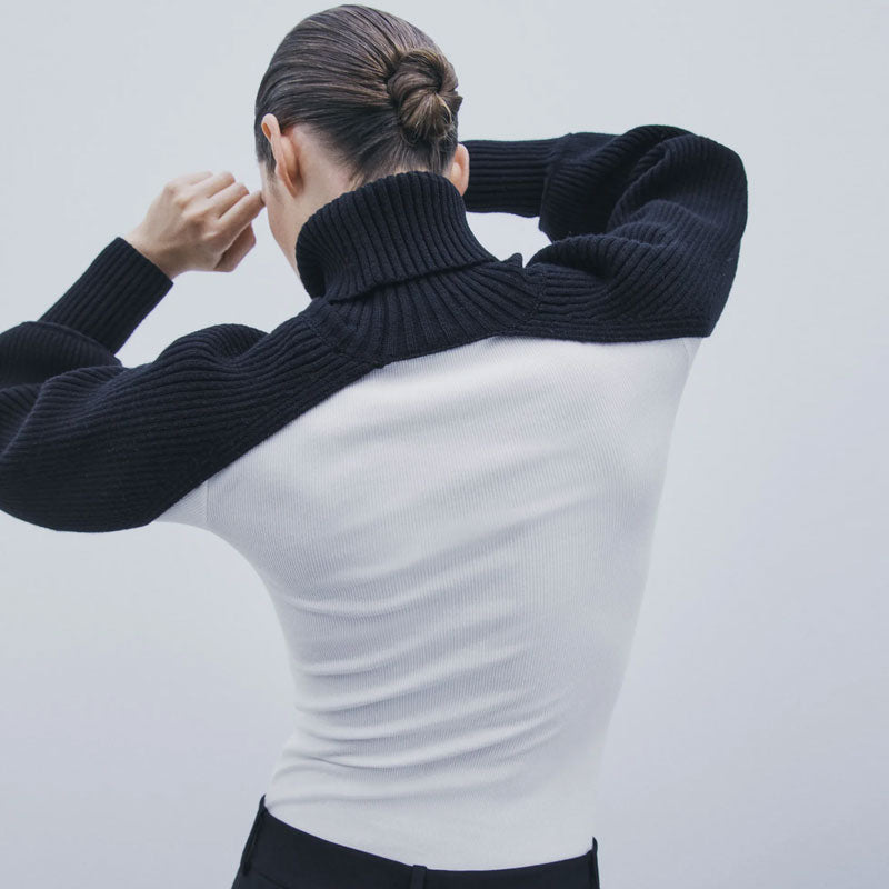 Black Turtleneck Long Sleeve Ribbed Knit Cropped Shrug Sweater