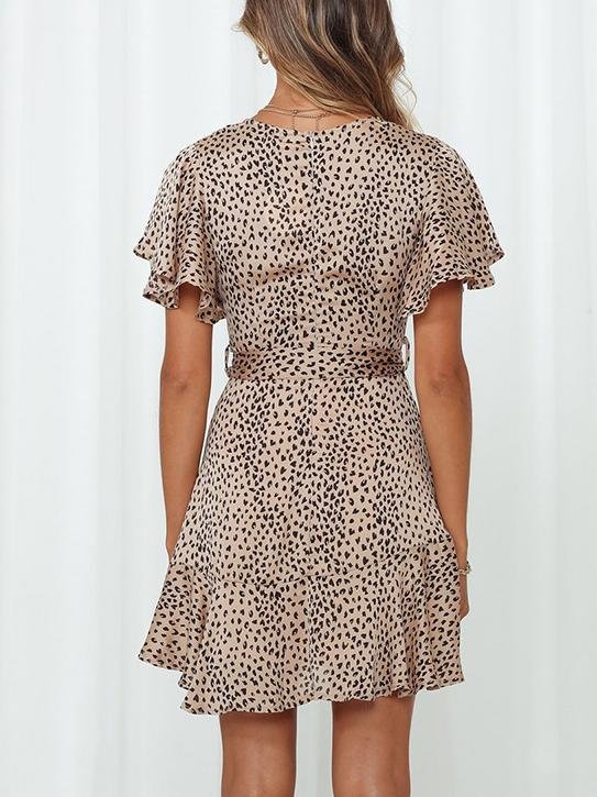 V neck Ruffled Belt Wrap Mini Dress