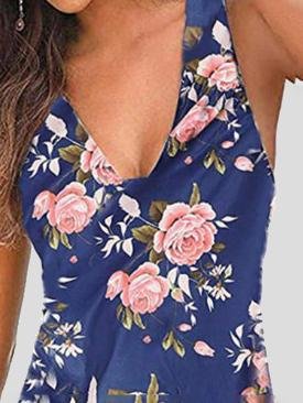 V neck Sleeveless Print Mini Dress