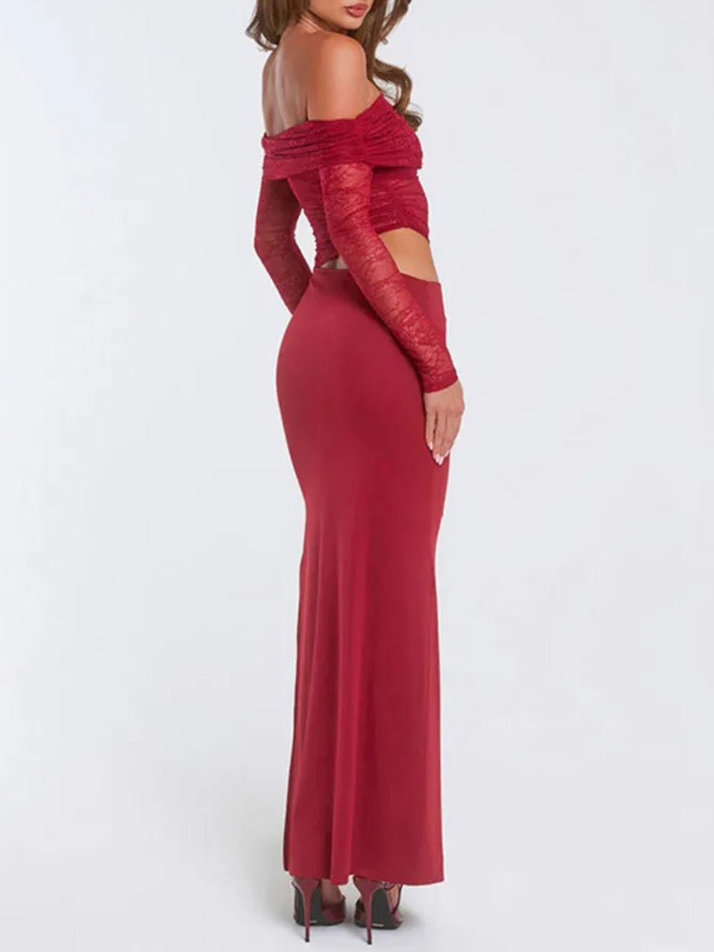 Valentina Lace Off Shoulder Maxi Dress Crimson Wine