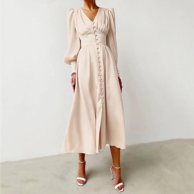 Persia Elegant Slit Satin Midi Dress for Women Smart Casual Outfit