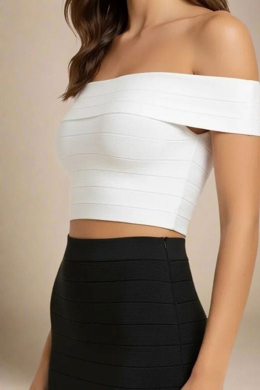 Vera Bandage Off Shoulder Top - White Pearl