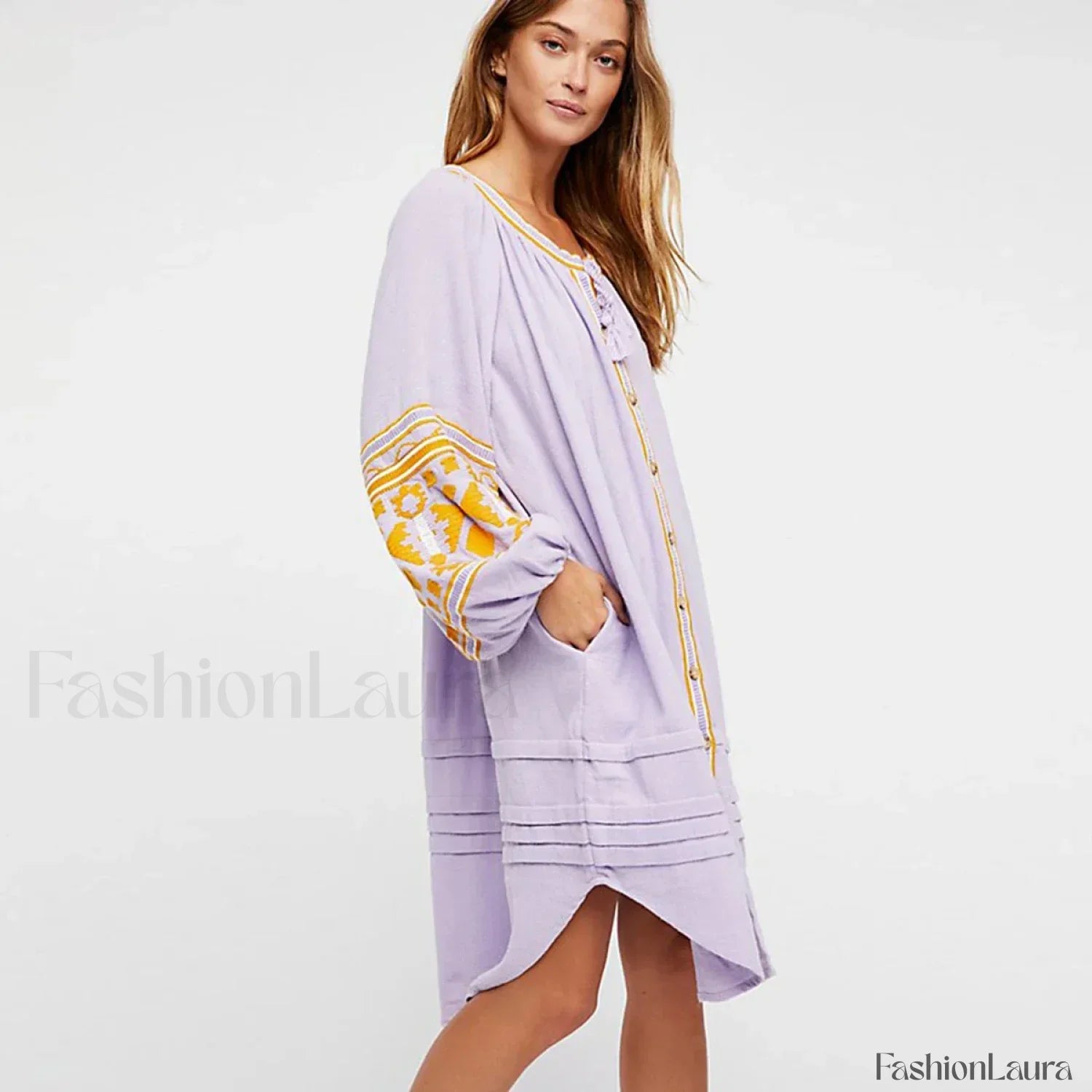 White Puff Sleeve Boho Dress