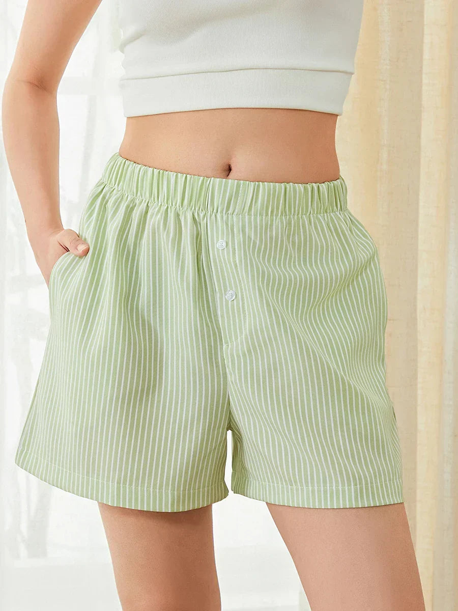 Plaid Striped Button Lounge Short