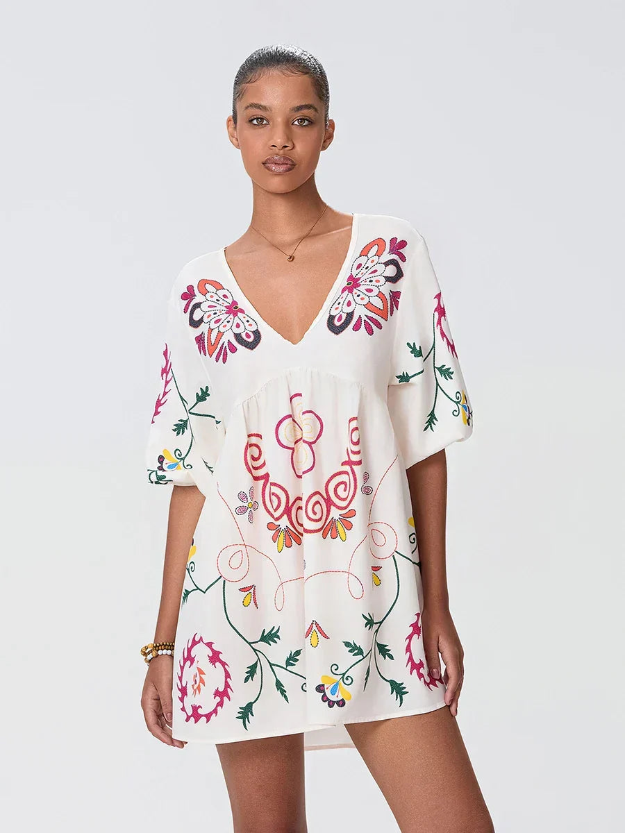 Loose Mini Beach Floral Dress for Vacation