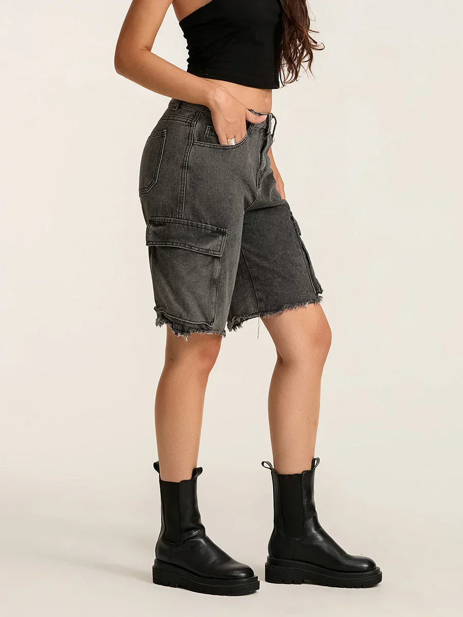 Ripped Button Denim Short