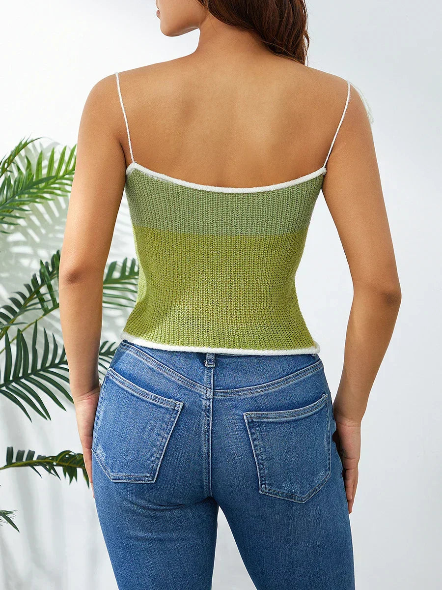 Wool Knitted Contrast Tie-up Spaghetti Strap 90s Crop Top