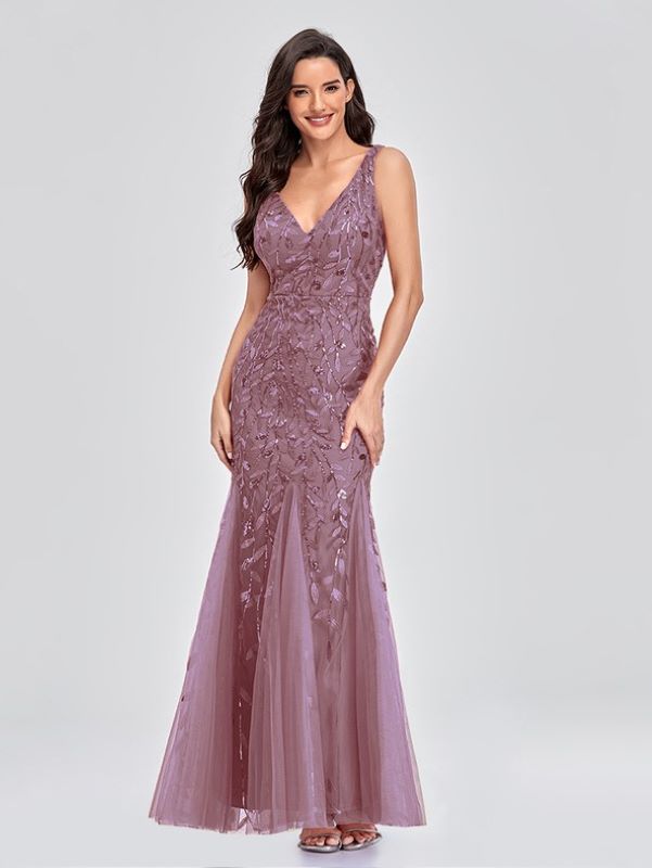 Leaf Print Gauze Evening Dress