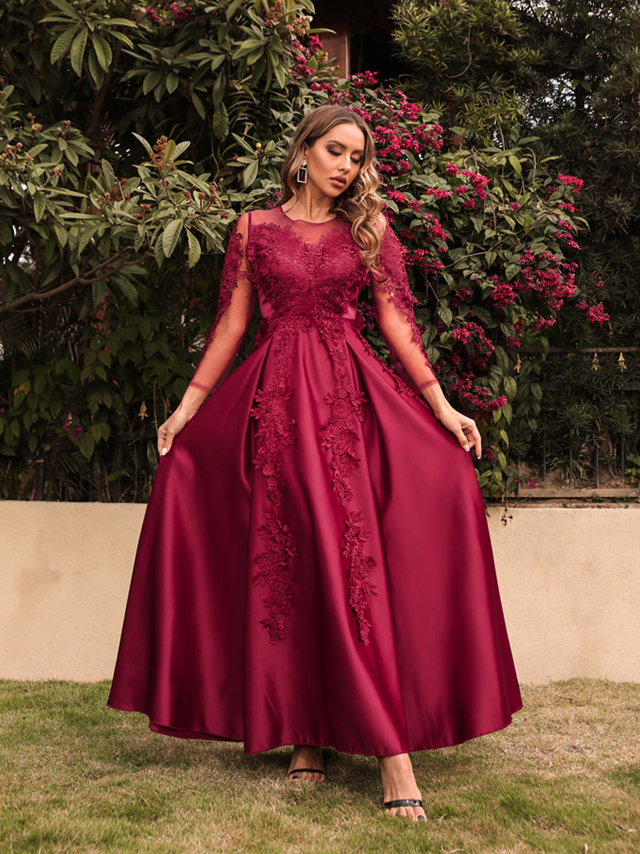 Embroidered Long Sleeve Evening Dress