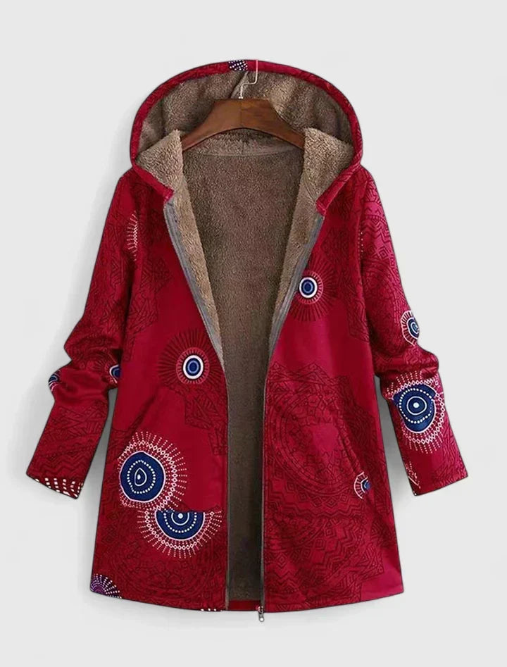 Hooded Floral Print Fleece Lined Zip Up Jacket