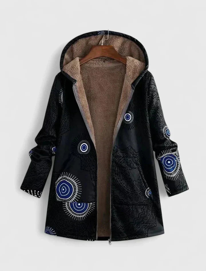 Hooded Floral Print Fleece Lined Zip Up Jacket