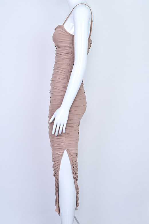 Zoe Bodycon Wrap Maxi Dress - Tan Brown (Sale)