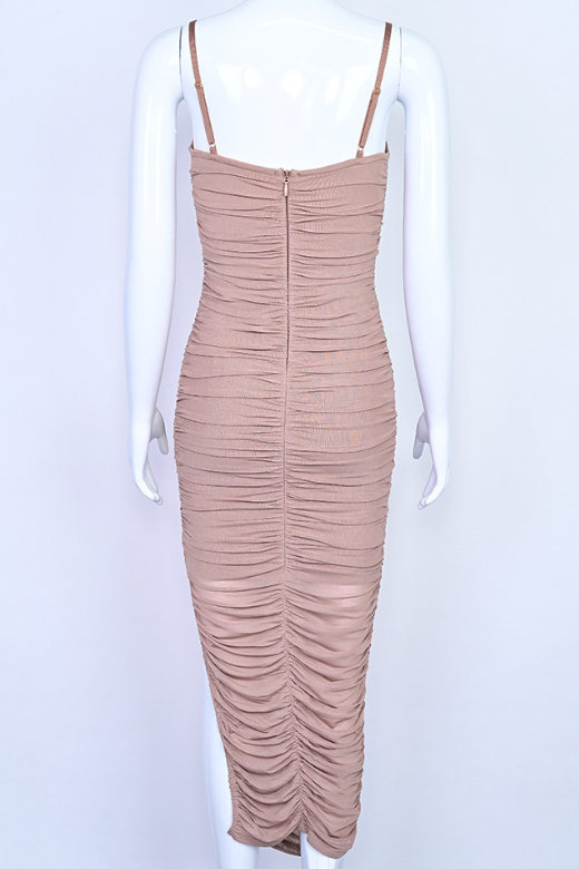 Zoe Bodycon Wrap Maxi Dress - Tan Brown (Sale)