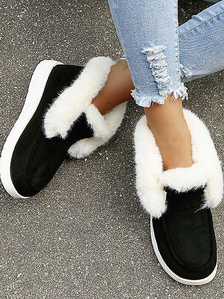 Faux Fur Trim Suede Slip On Ankle Snow Boots