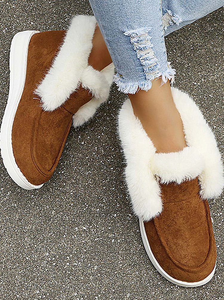 Faux Fur Trim Suede Slip On Ankle Snow Boots