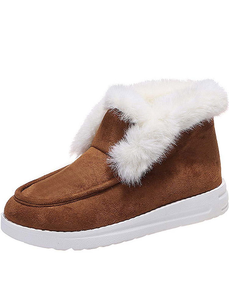 Faux Fur Trim Suede Slip On Ankle Snow Boots