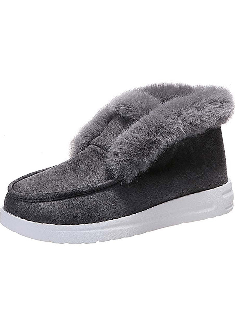 Faux Fur Trim Suede Slip On Ankle Snow Boots