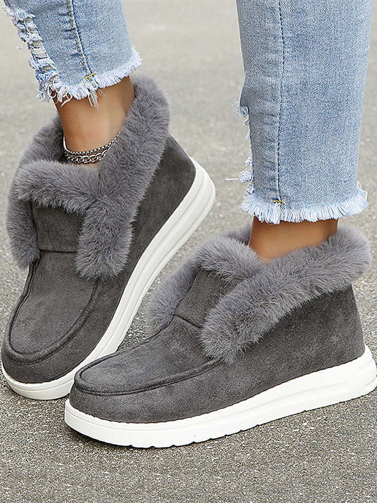 Faux Fur Trim Suede Slip On Ankle Snow Boots