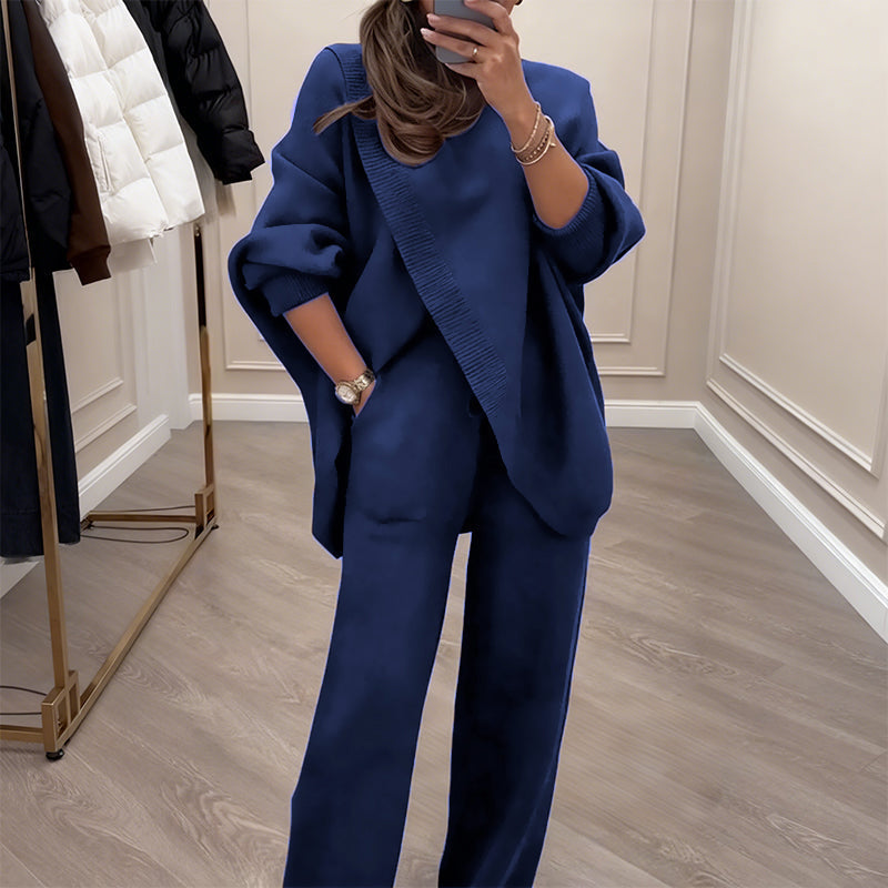 Oversized Knit Long Sleeve Top And Wide Leg Pants Set 8